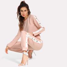 Shein Crop Top And Contrast Tape Split Side Pants Set