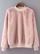 Shein Pink Crew Neck Rabbit Fur Loose Sweatshirt