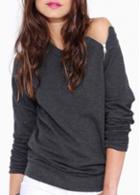 Rosewe Chic Round Neck Long Sleeve Sweats With Zipper