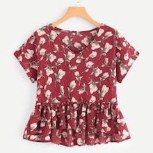 Shein Printed Pep Hem Blouse