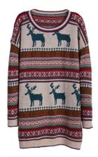 Shein Light Khaki Deer Fair Isle Christmas Pattern Oversized Sweater