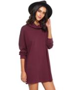 Shein Burgundy Turtleneck Drop Shoulder Sweatshirt Dress