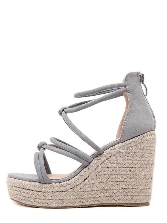 Shein Gray Open Toe High Platform Strappy Wedge Sandals