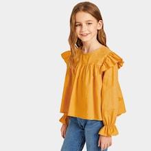 Shein Girls Ruffle Trim Solid Smock Top
