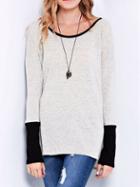 Shein Beige Wide Neck Contrast Cuff T-shirt