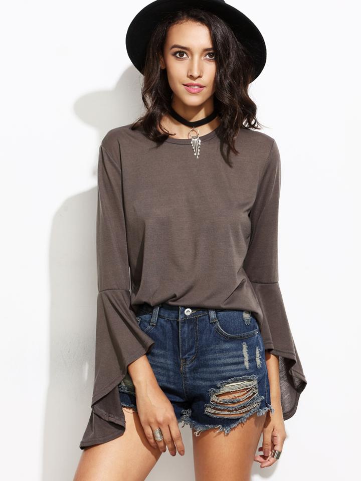 Shein Grey Bell Sleeve Loose T-shirt