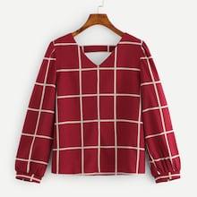 Shein Cut Out Back Plaid Blouse