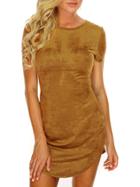 Shein Lemon Yellow Short Sleeve Round Neck Dolphin Hem Sheath Dress