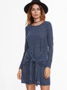 Shein Navy Marled Tie Front Dress