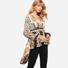 Shein Dip Hem Leopard Print Blouse