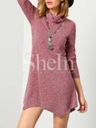 Shein Pink Long Sleeve Turtleneck Asymmetric Sweater Dress