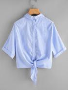 Shein Lovely Patch Detail Buttoned Back Pinstripe Shirt