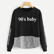 Shein Letter Print Striped Hem Sweatshirt
