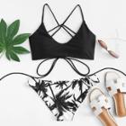 Shein Coconut Trim Print Cross Strap Bikini Set