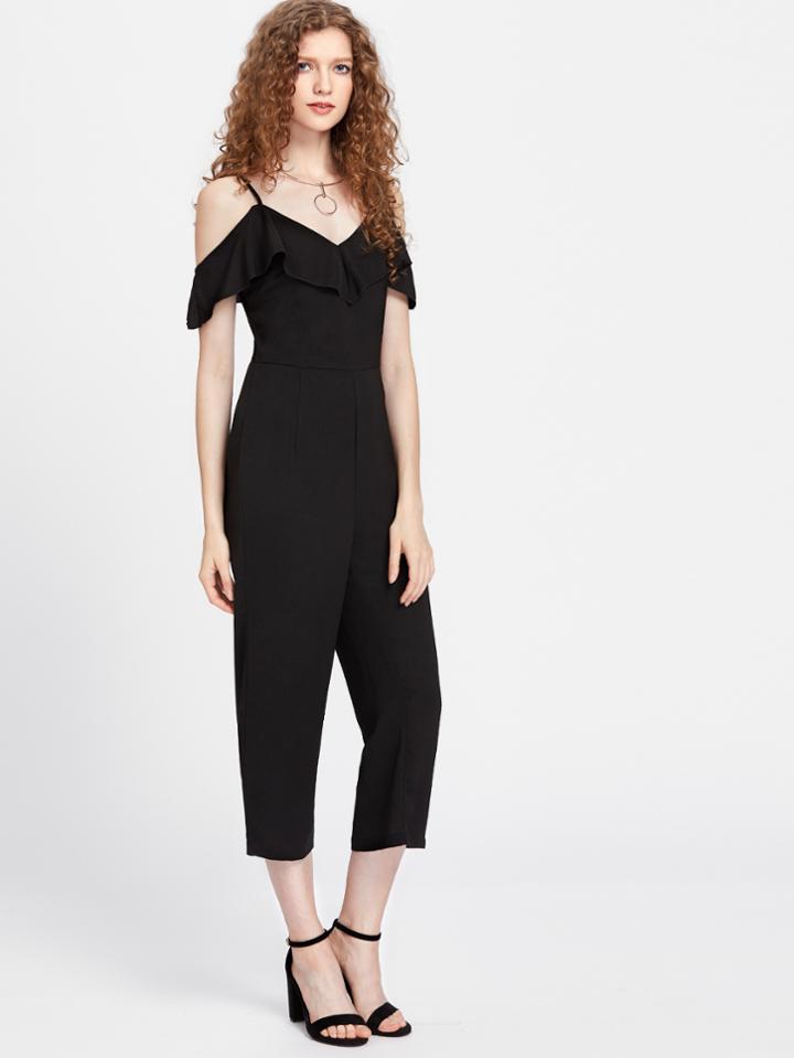 Shein Cami Straps Ruffle Trim Jumpsuit