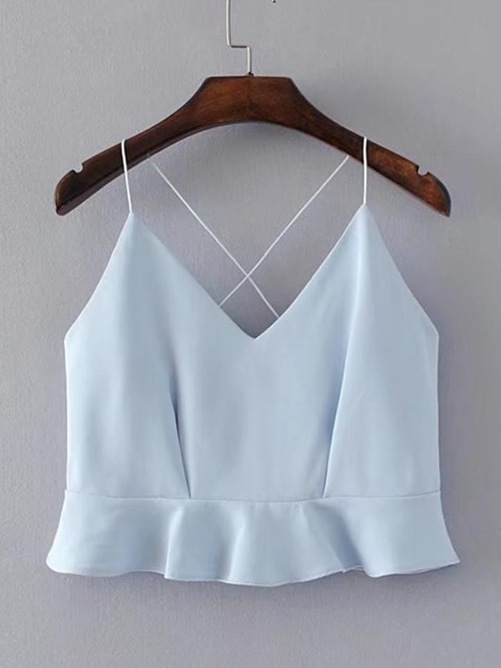 Shein Criss Cross Back Ruffle Hem Cami Top
