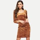 Shein Square Neck Fitted Crushed Velvet Dress