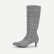 Shein Houndstooth Detail Pointed Toe Boots