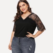 Shein Plus Lace Sleeve Tunic Top