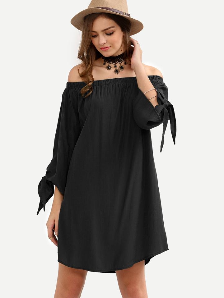 Shein Black Off The Shoulder Tie Cuff Shift Dress