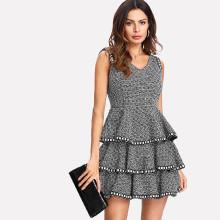 Shein Woven Tape Trim Layered Tweed Dress