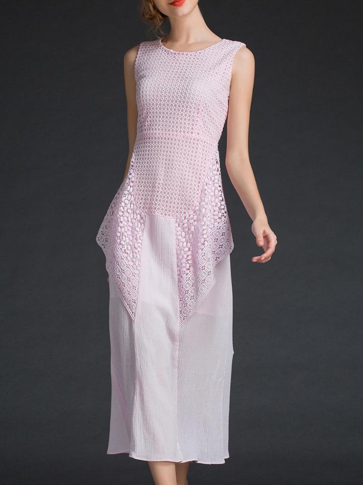 Shein Pink Crochet Hollow Out Shift Dress