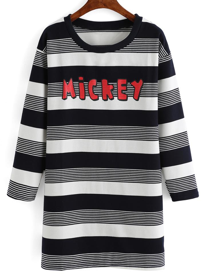 Shein Black White Striped Letters Print Straight Dress