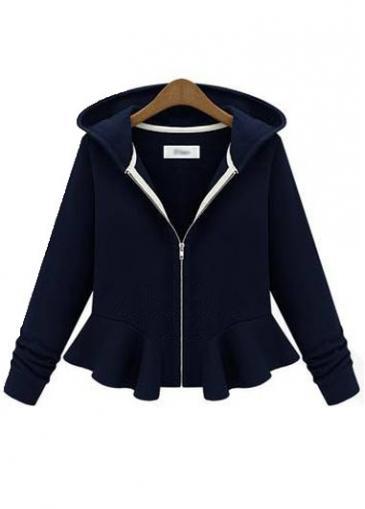 Rosewe Laconic Zipper Closure Hooded Collar Woman Coat Black