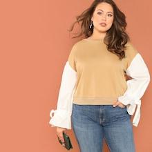 Shein Plus Two Tone Ruffle Cuff Sweatshirt