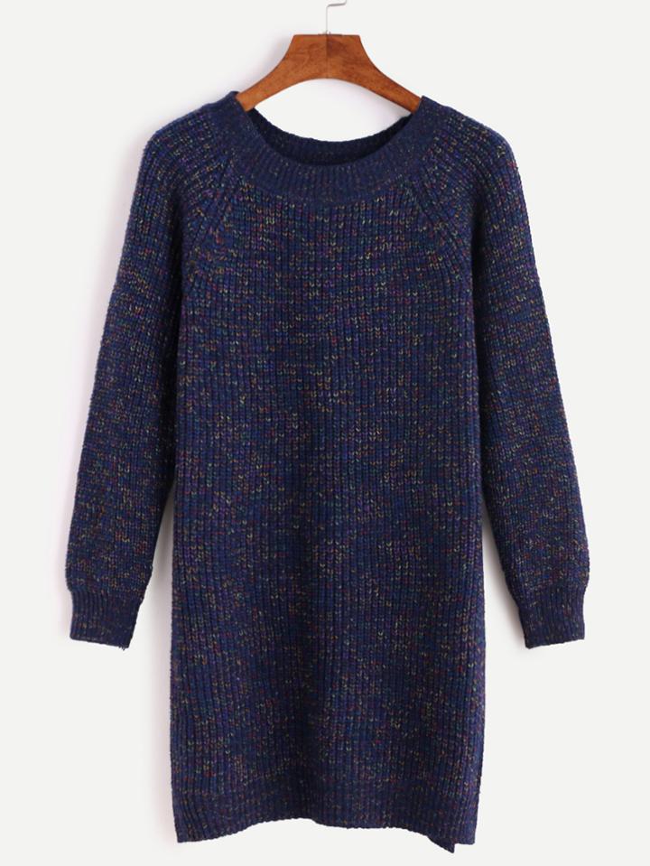 Shein Navy Raglan Sleeve Slit Side Sweater