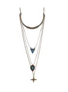 Shein Antique Gold Indian Design Multilayers Imitation Turquoise Long Chain Necklace