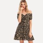 Shein Bardot Lace Up Leopard Print Dress