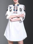 Shein White Butterfly Embroidered Shift Dress