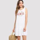 Shein Flower Embroidered Keyhole Back Ruffle Hem Dress