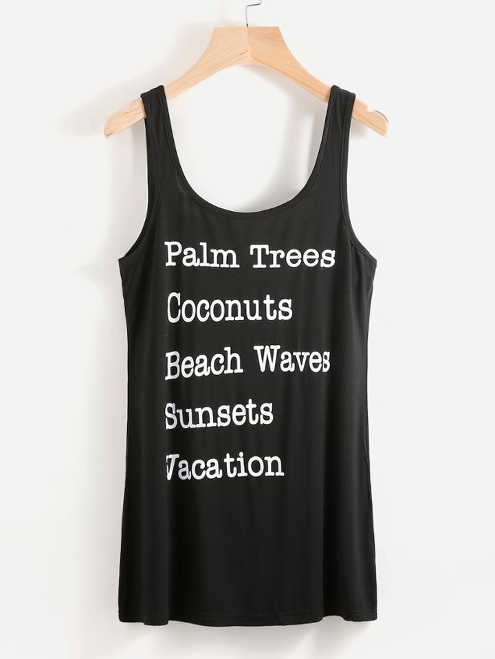 Shein Slogan Print Open Back Tank Top