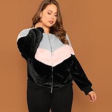 Shein Plus Cut And Sew Faux Fur Jacket