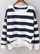 Shein Dropped Shoulder Seam Striped Zipper Navy Sweatshirt