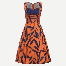 Shein Leaves Print Zip Up Back Dress