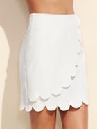 Shein White Zipper Side Scalloped Hem Skirt