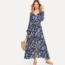 Shein Button Front Flower Print Dress
