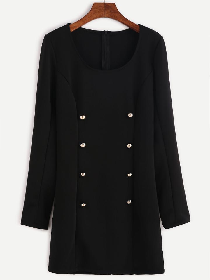 Shein Black Double Breasted Zipper Back Sheath Dress