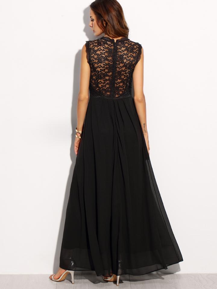 Shein Black Lace Overlay Maxi Dress