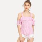 Shein Button Up Knot Front Cold Shoulder Striped Top