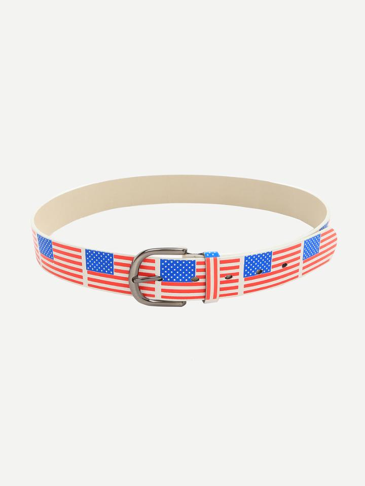 Shein Multicolor Flag Print Buckle Belt