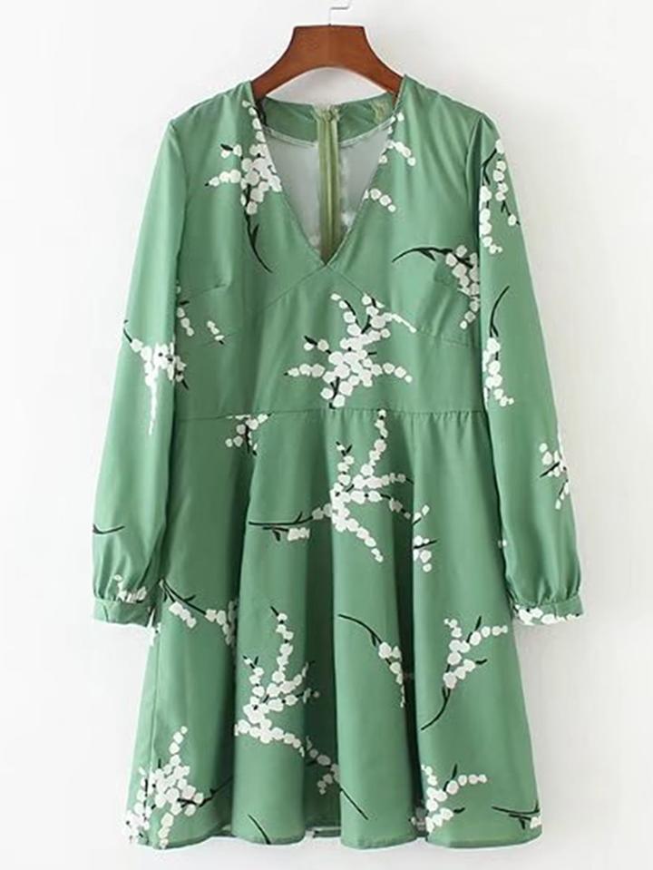 Shein Floral Print High Waist Pleated Dress