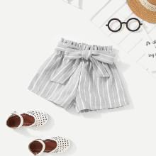 Shein Girls Vertical-stripe Belted Frill Shorts