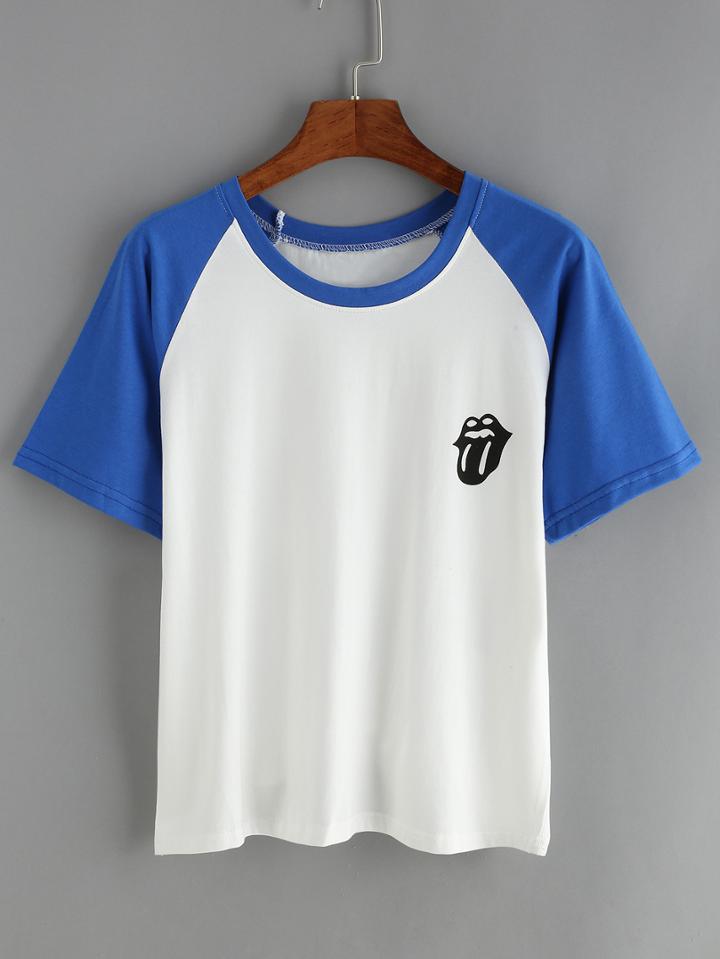 Shein Contrast Raglan Sleeve Tongue Print T-shirt