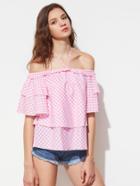 Shein Halter Off Shoulder Bell Sleeve Layered Gingham Top