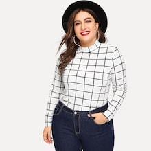 Shein Plus Mock-neck Grid Top