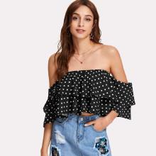 Shein Tiered Ruffle Bardot Spot Top
